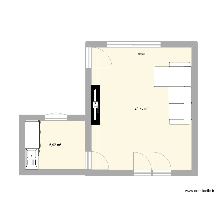 salonss. Plan de 2 pièces et 31 m2