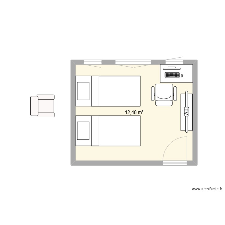 chambre parents. Plan de 1 pièce et 12 m2