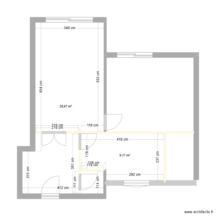 montreuil. Plan de 2 pièces et 38 m2