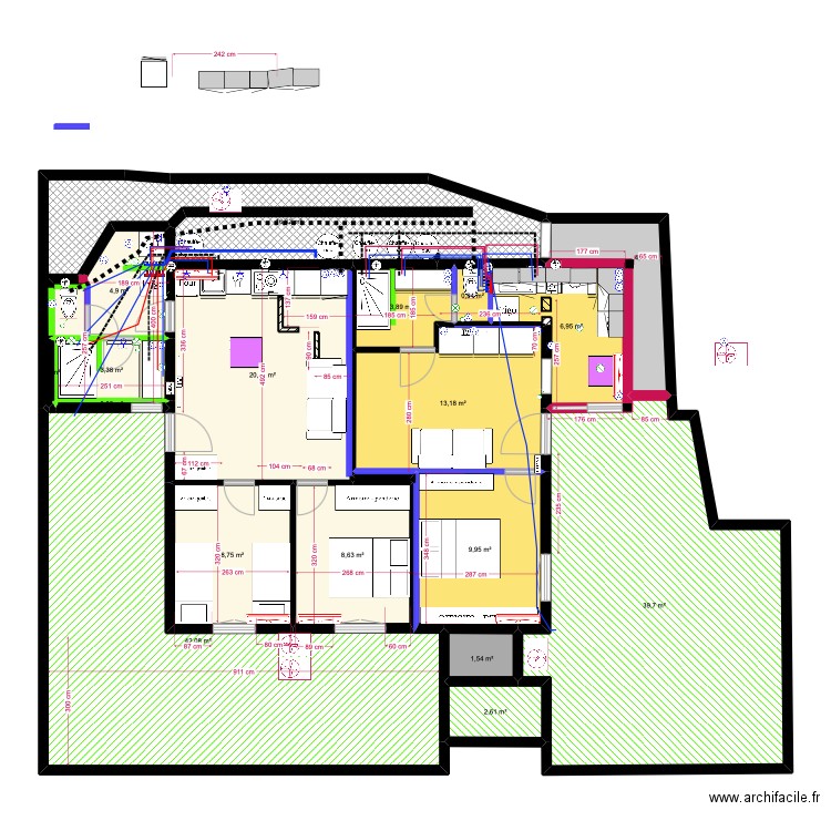 rdc gîtes plomberie . Plan de 19 pièces et 188 m2