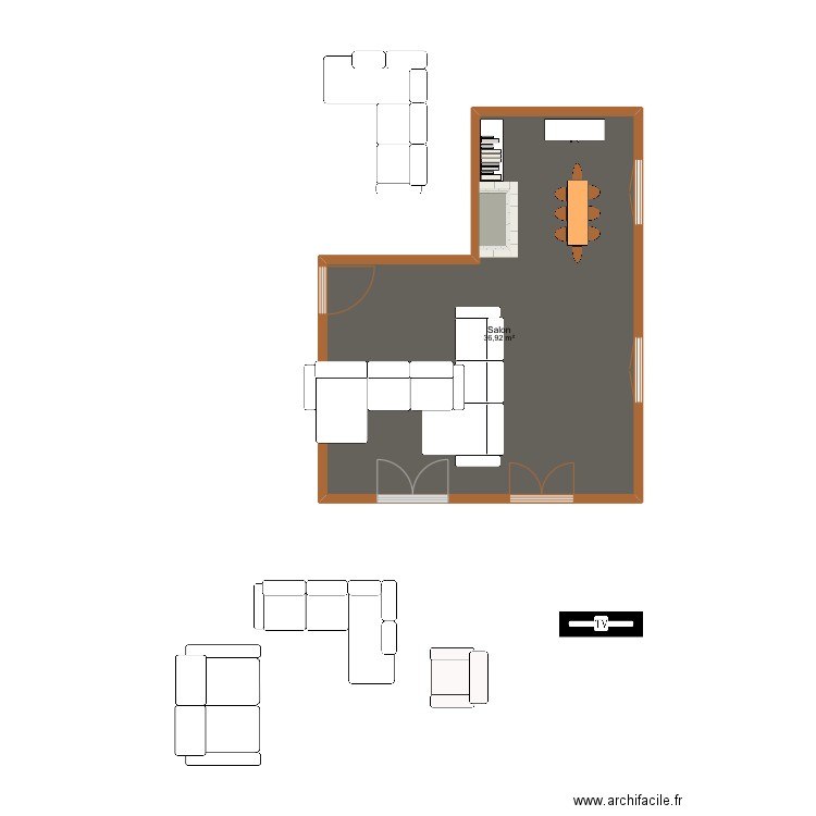 Salon. Plan de 1 pièce et 37 m2