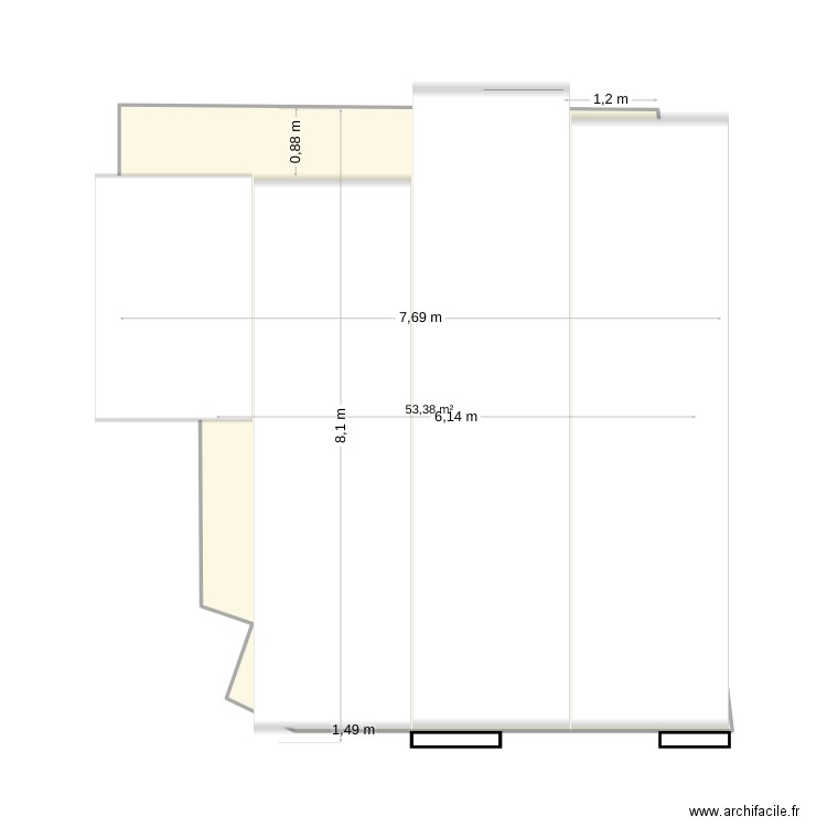 plan cours. Plan de 1 pièce et 53 m2