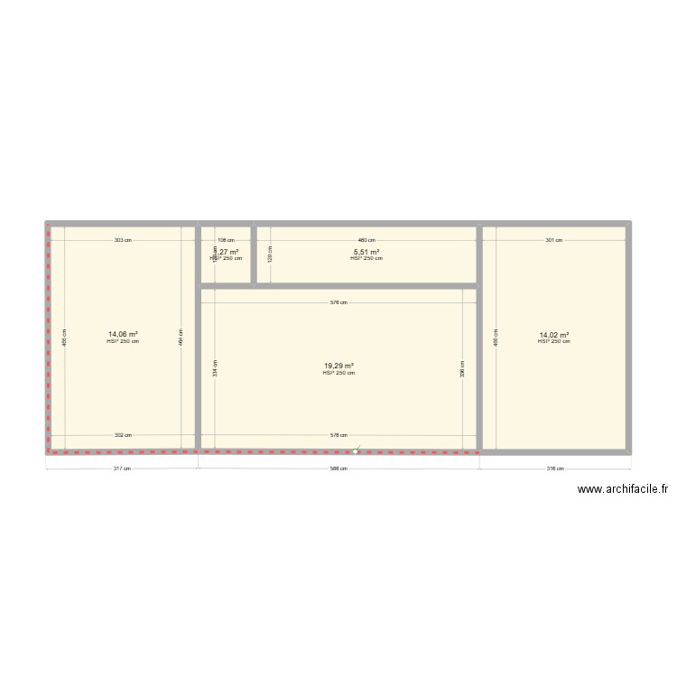 cotation. Plan de 5 pièces et 54 m2