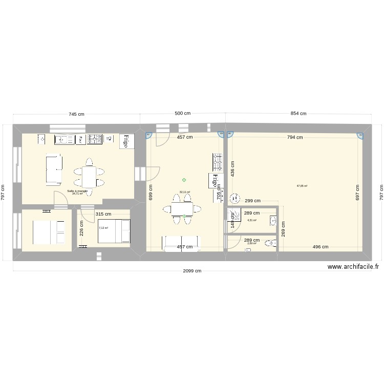 Plan rdc nicobayles V1. Plan de 6 pièces et 140 m2