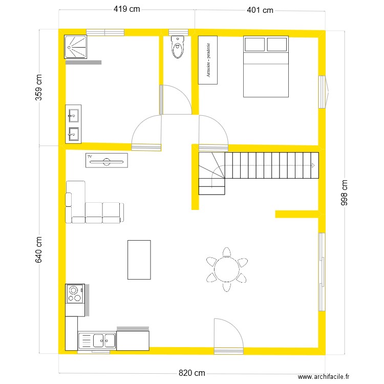 esquisse rdc. Plan de 1 pièce et 72 m2