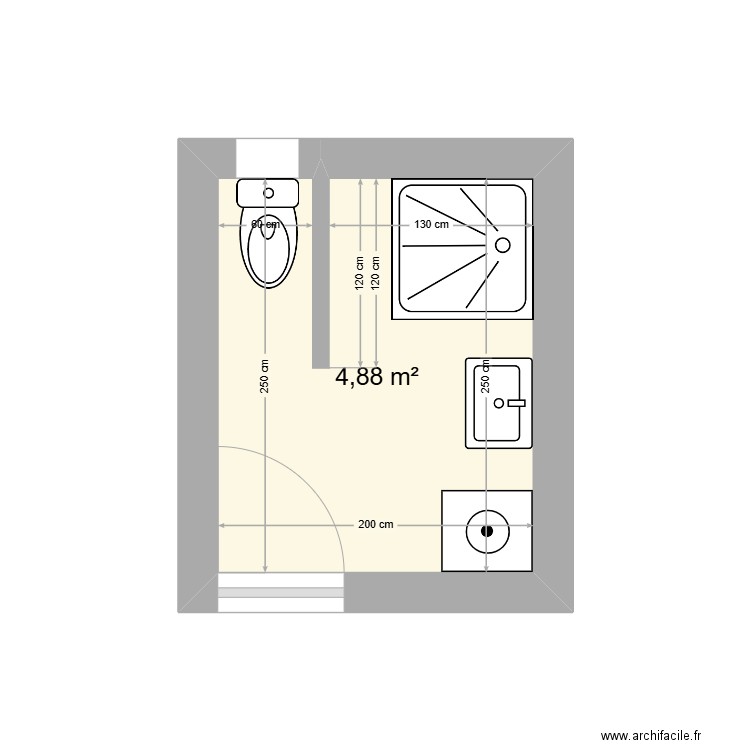 salle eau. Plan de 1 pièce et 5 m2