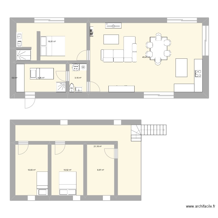 maison . Plan de 9 pièces et 130 m2