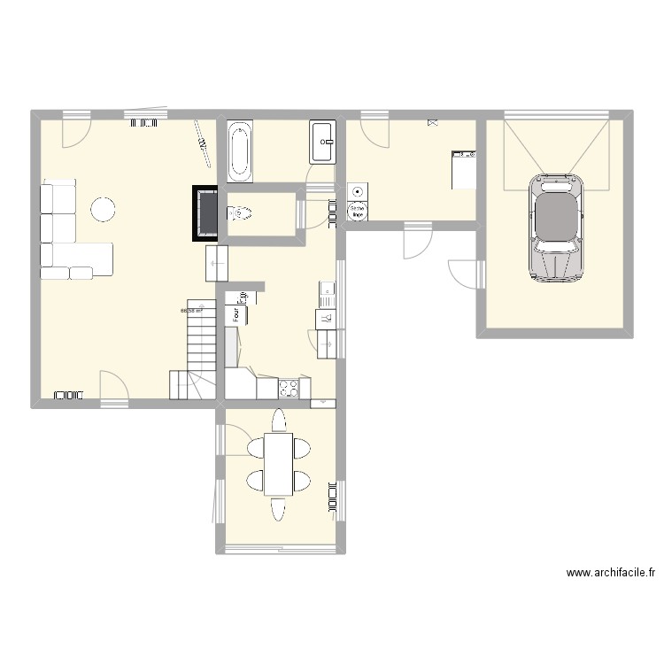 Maison rez de chaussé. Plan de 4 pièces et 108 m2