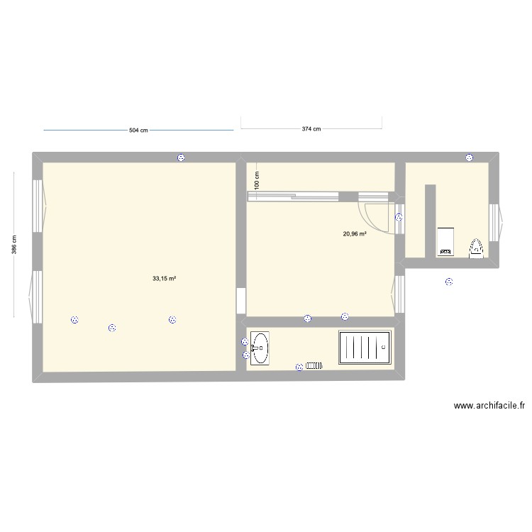 Vue Aménagement 1er Nvx  V1  . Plan de 2 pièces et 54 m2