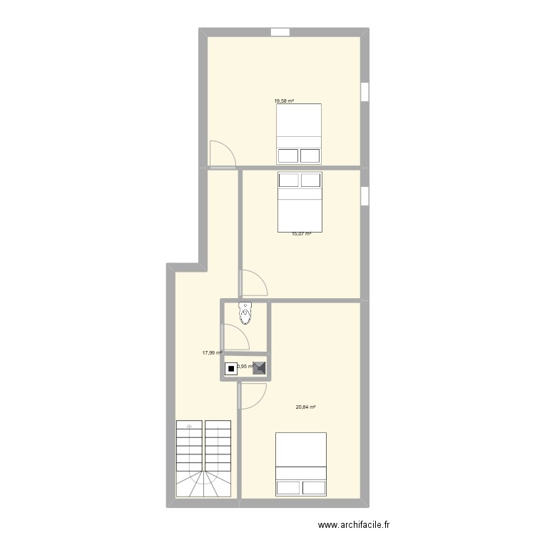 st barth etage. Plan de 5 pièces et 74 m2