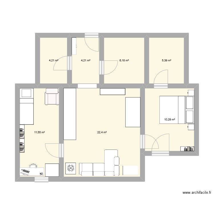 Maison CC. Plan de 7 pièces et 64 m2