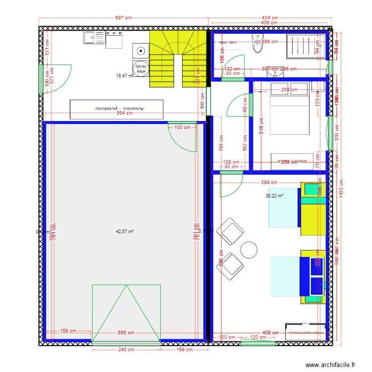 RdC 1a. Plan de 5 pièces et 100 m2