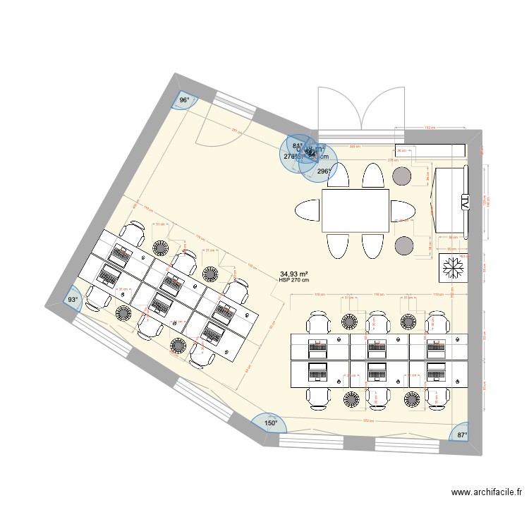 Locaux. Plan de 2 pièces et 35 m2