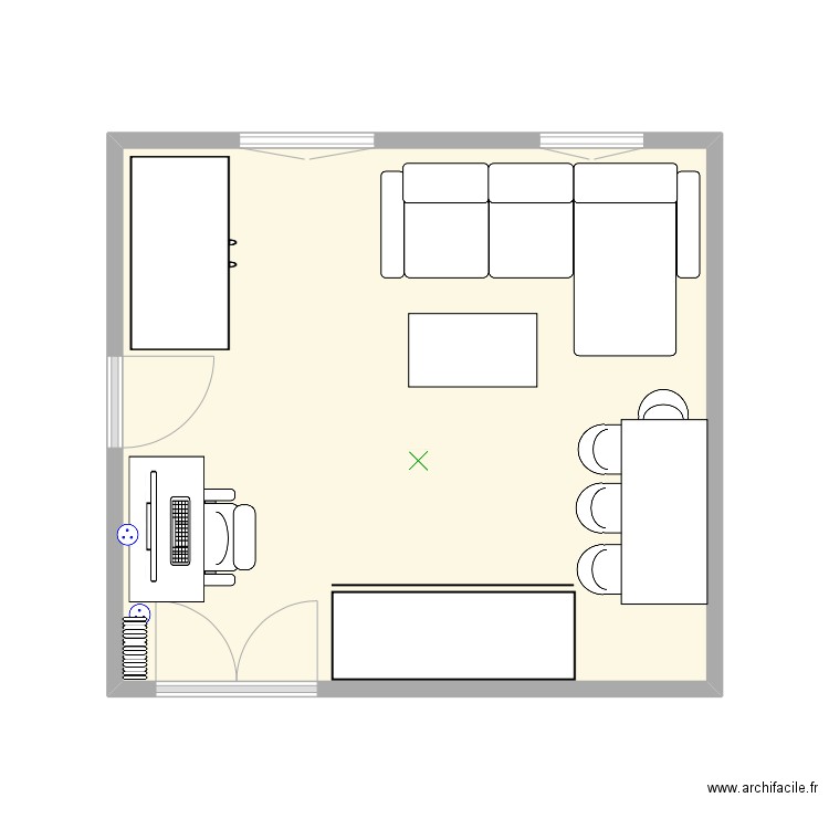 chambre. Plan de 1 pièce et 24 m2