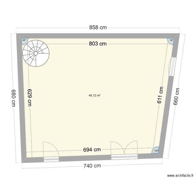 maison. Plan de 1 pièce et 46 m2