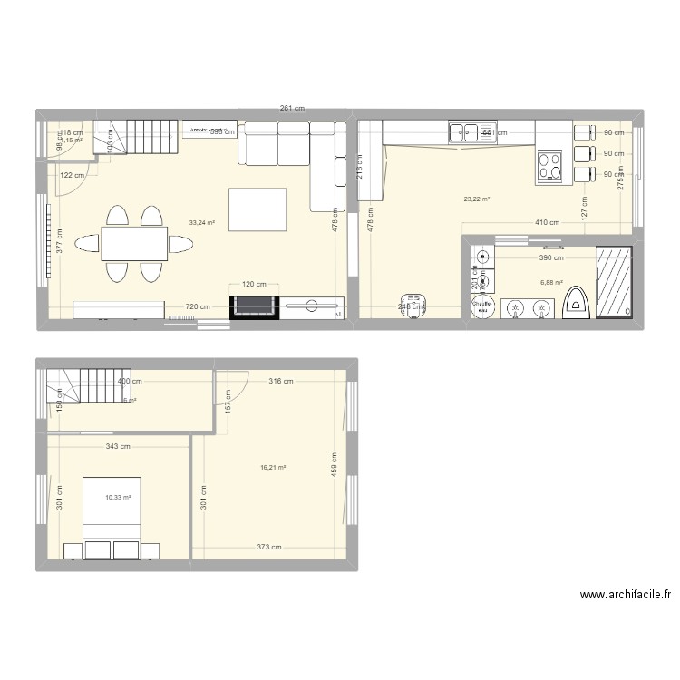 rez de chaussée. Plan de 7 pièces et 97 m2