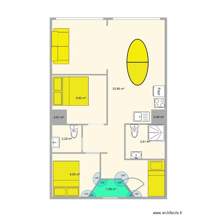 ARC. Plan de 8 pièces et 55 m2