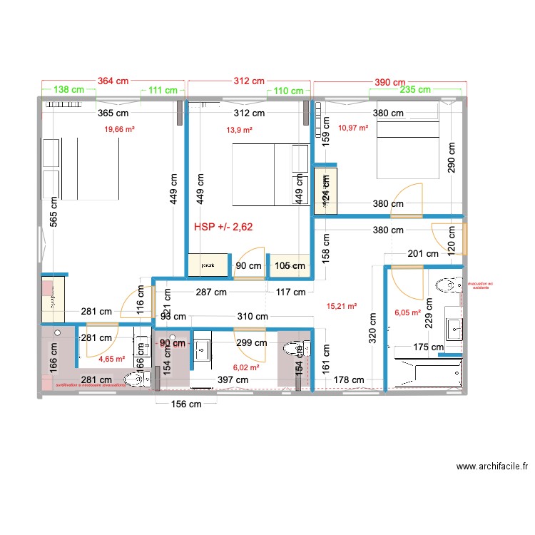 CHAMBRES GAUCHE 2. Plan de 7 pièces et 76 m2