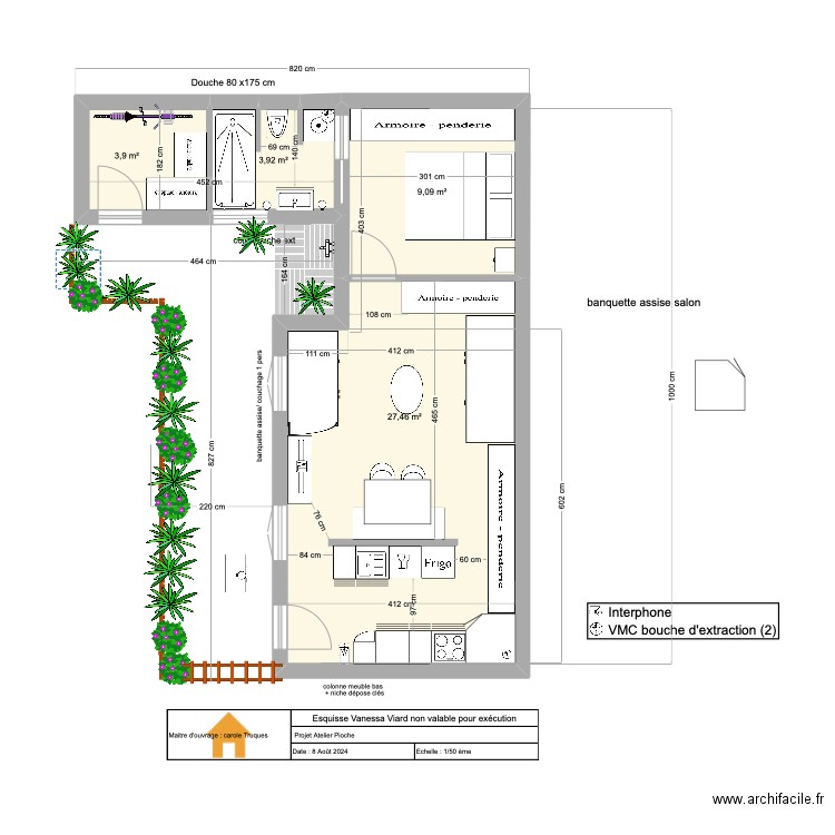 T2 Pioche / cuisine version 7. Plan de 4 pièces et 44 m2