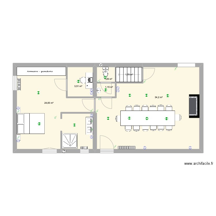 Pascale Séjour/Chambre. Plan de 6 pièces et 67 m2