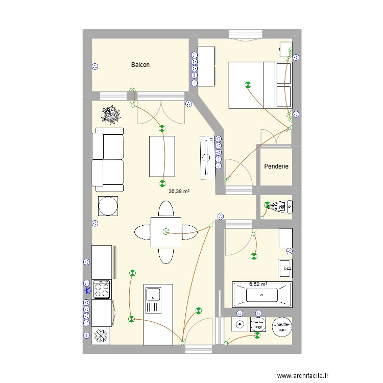 T1 TP DOM. Plan de 5 pièces et 49 m2