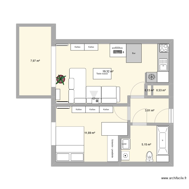 Herblay. Plan de 7 pièces et 47 m2