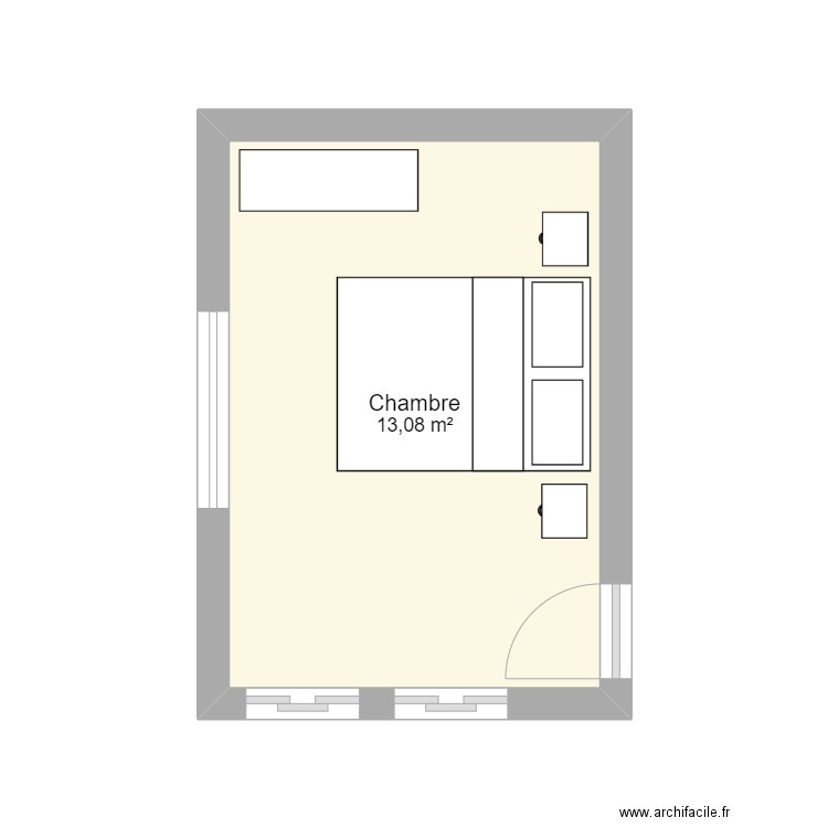 Chambre P2. Plan de 1 pièce et 13 m2