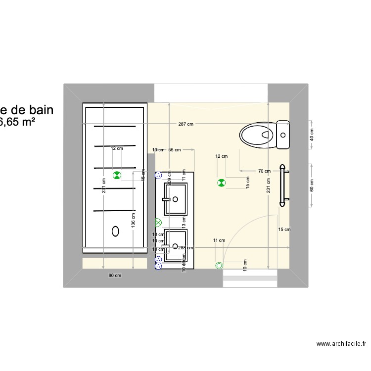 salle de bain N3. Plan de 1 pièce et 7 m2