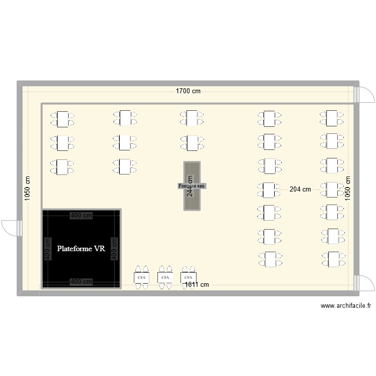 Plan du self SBBE. Plan de 3 pièces et 196 m2