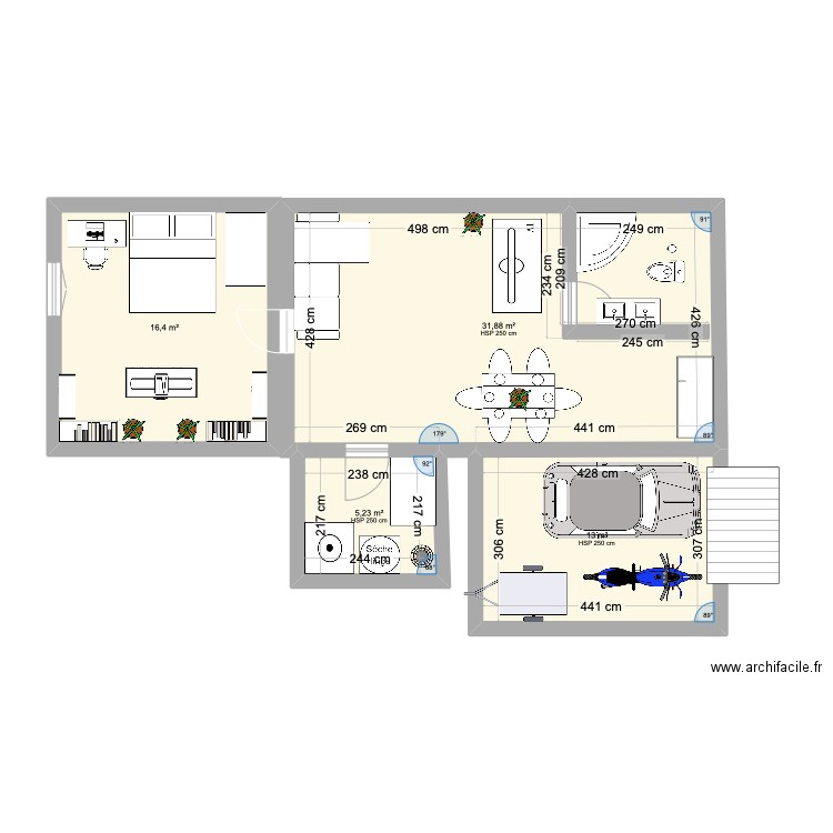 apart & garage. Plan de 4 pièces et 67 m2