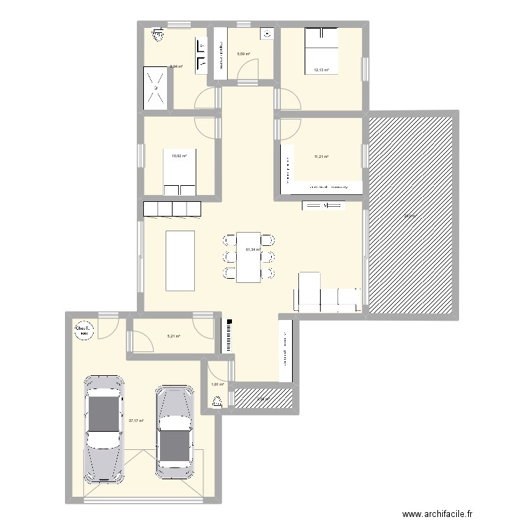 P&M. Plan de 11 pièces et 184 m2