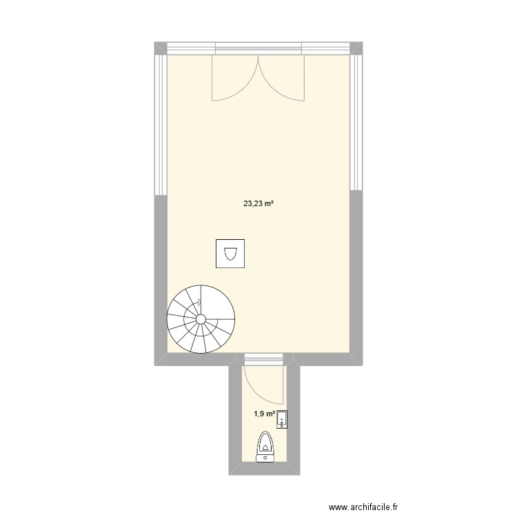 Magasin L'Entêtée. Plan de 2 pièces et 25 m2