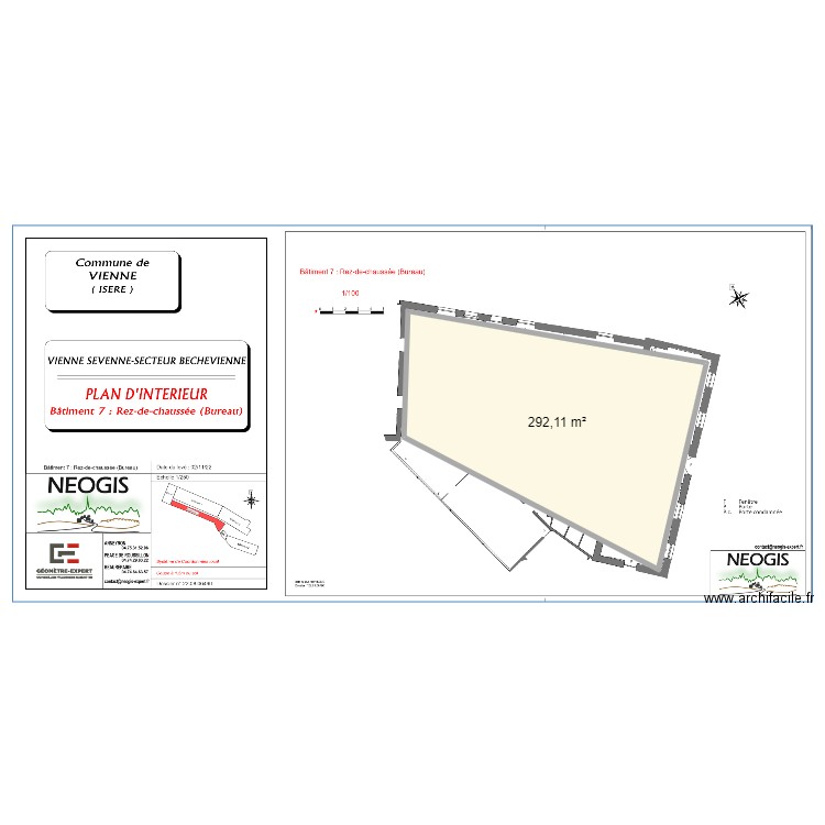 BAT 7 BUREAUX RDC. Plan de 1 pièce et 292 m2