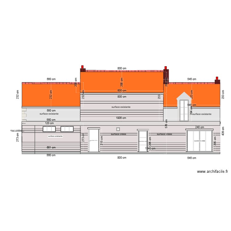 plan façade  nord  projeté 2025. Plan de 0 pièce et 0 m2