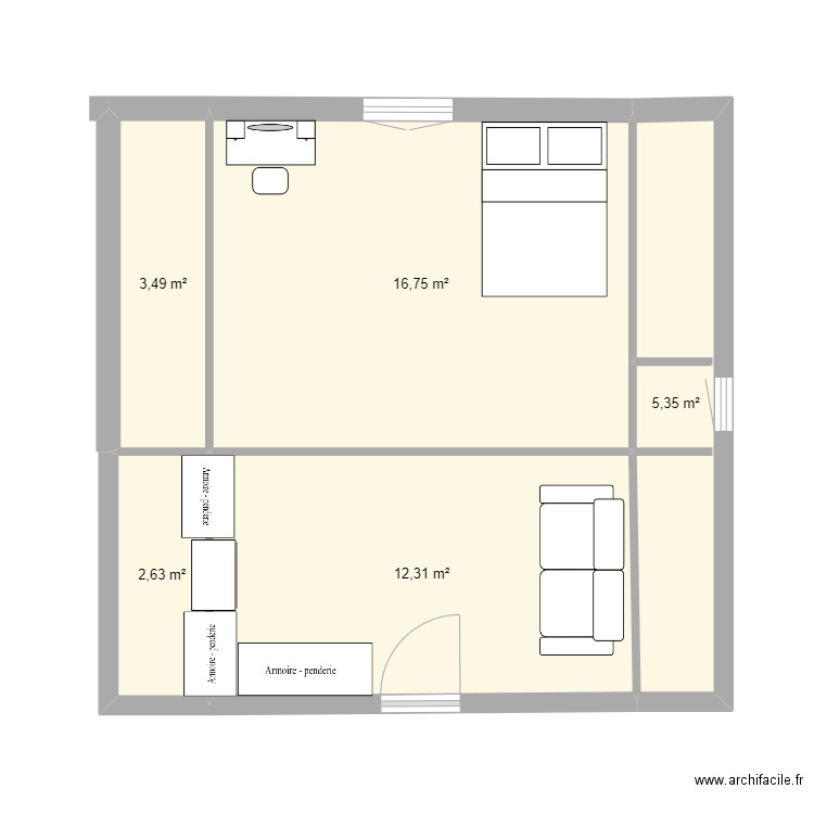 Grenier C. Plan de 5 pièces et 41 m2