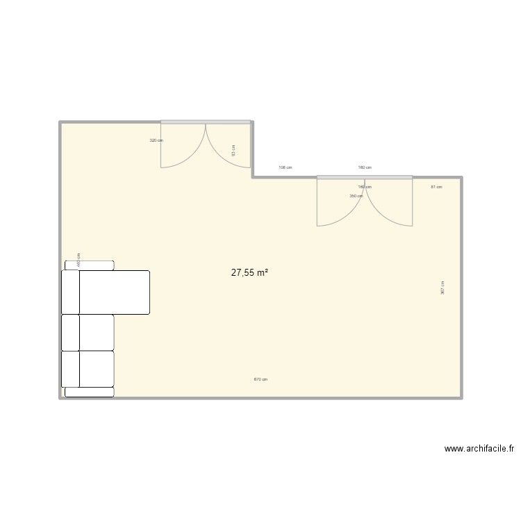 salon. Plan de 1 pièce et 28 m2