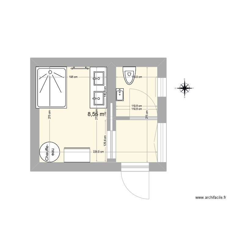 salle de bain plerneuf2. Plan de 1 pièce et 9 m2