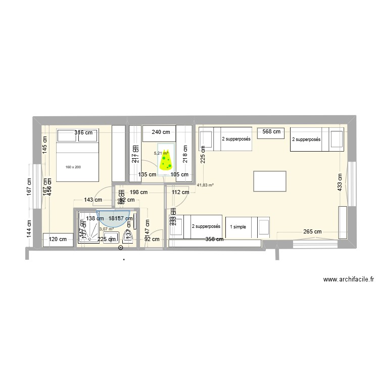 extension_v3. Plan de 3 pièces et 50 m2