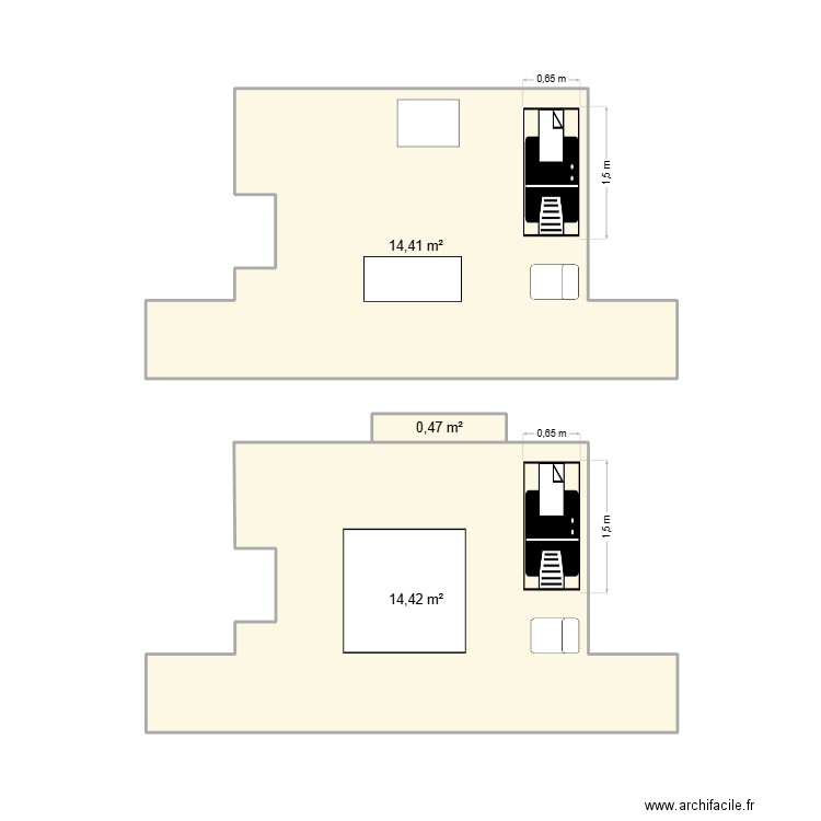 Nouvelle pièce reprographie. Plan de 3 pièces et 29 m2