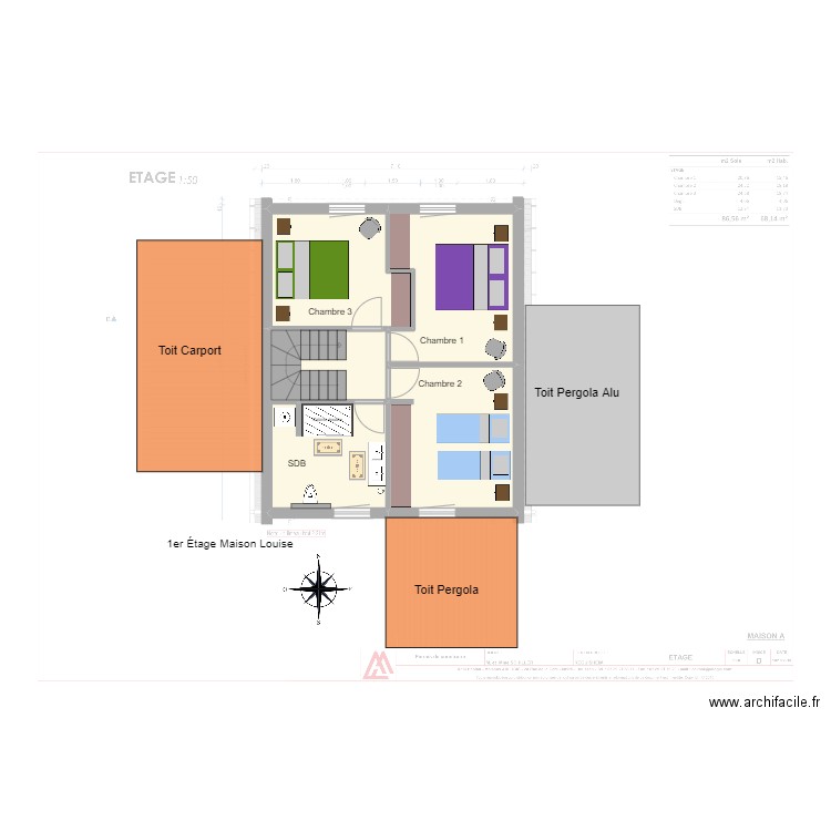 1ER ETAGE LOUISE. Plan de 4 pièces et 51 m2