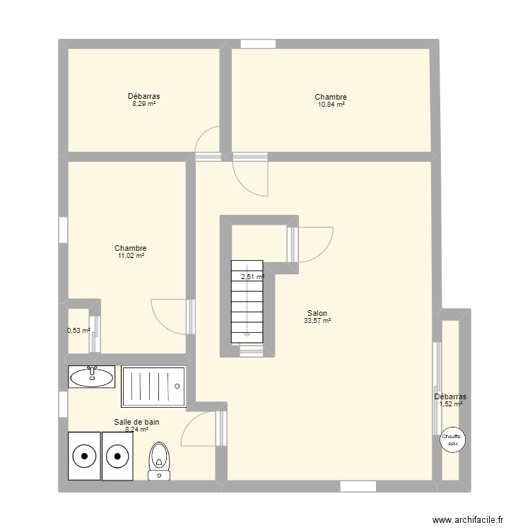 sous sol . Plan de 8 pièces et 81 m2