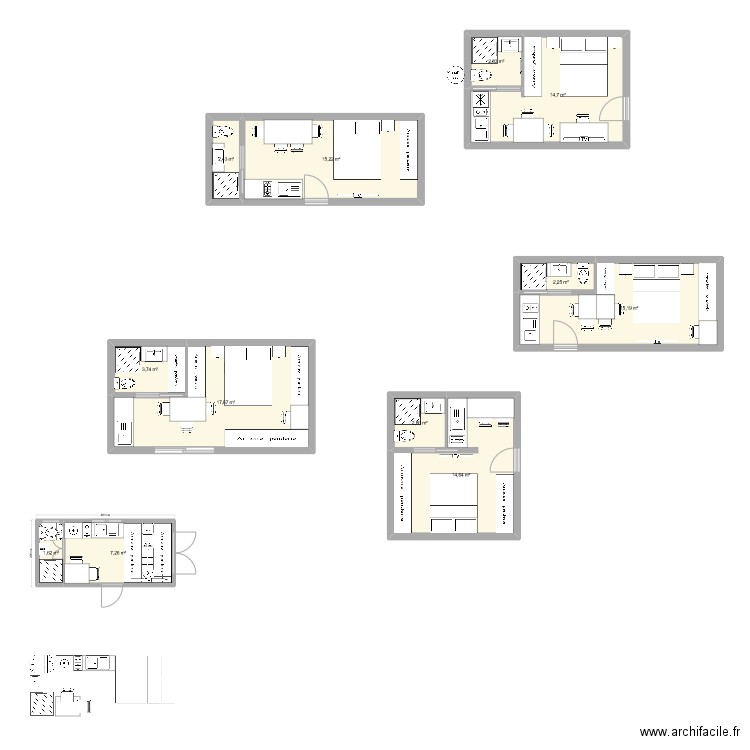 Studios. Plan de 12 pièces et 100 m2