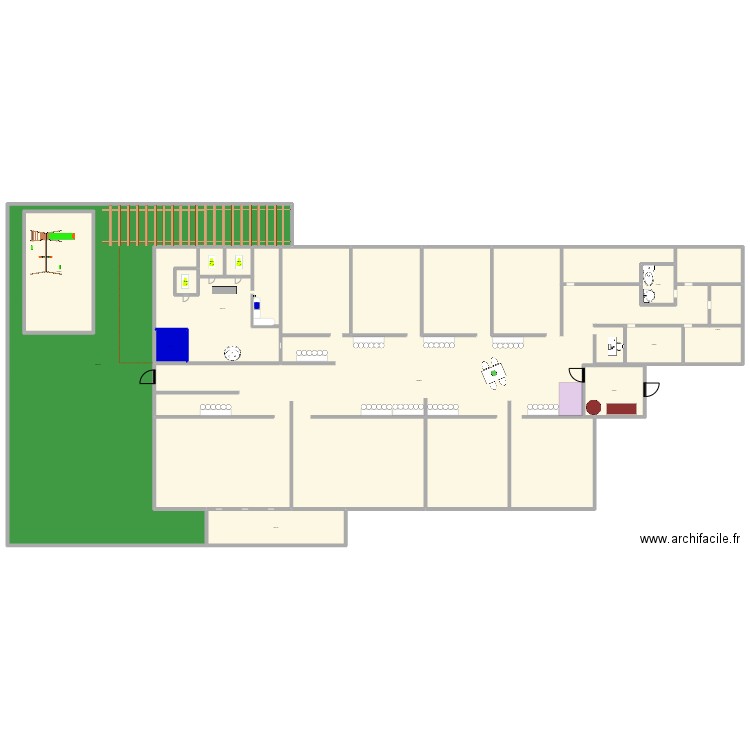 Garderie. Plan de 13 pièces et 3666 m2