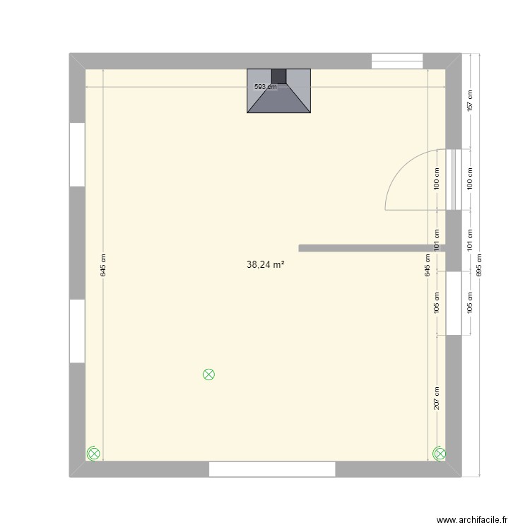 piece principale. Plan de 1 pièce et 38 m2