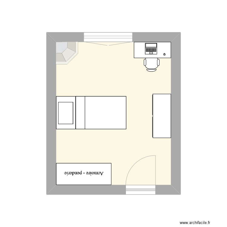 Chambre P v2. Plan de 1 pièce et 12 m2