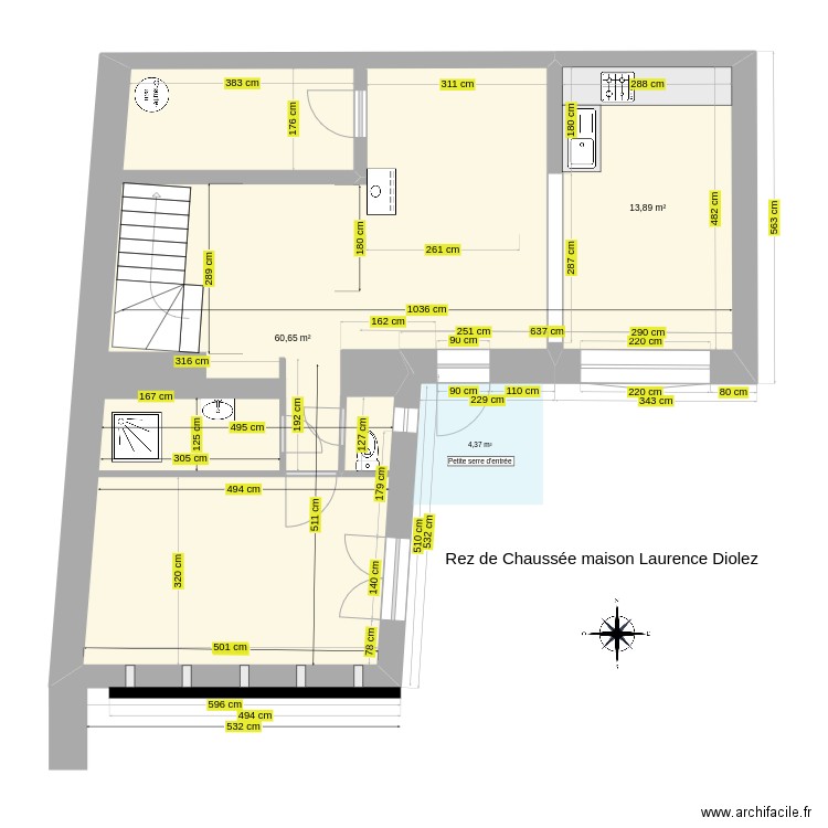 plan surface rez de chausseé. Plan de 2 pièces et 75 m2