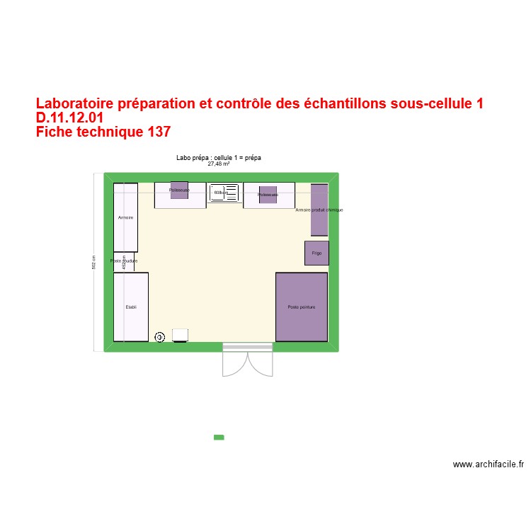 labo préparation et controle échantillon ss cellule 1 V1. Plan de 1 pièce et 27 m2