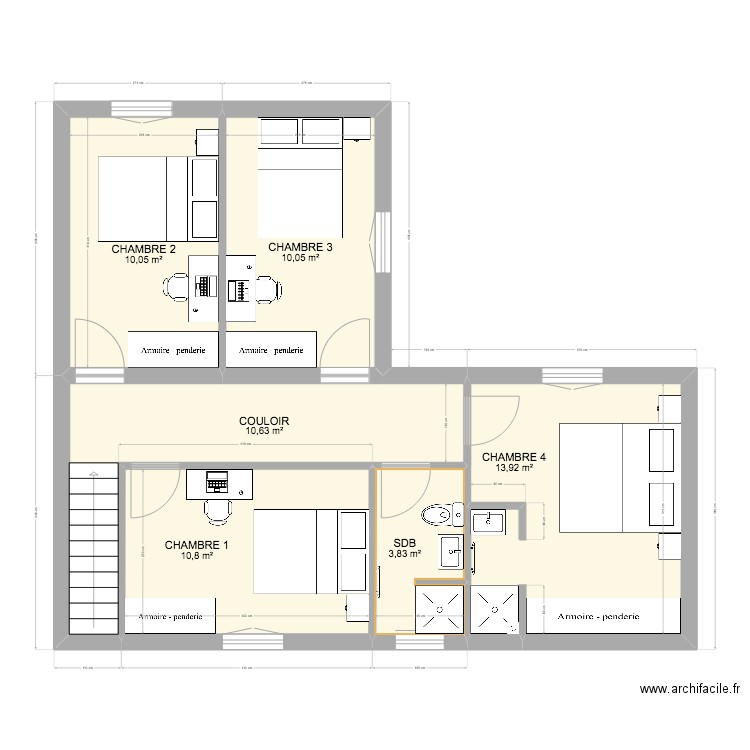 1ER ETAGE. Plan de 6 pièces et 59 m2