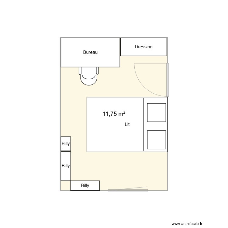 cHAMBRE. Plan de 1 pièce et 12 m2