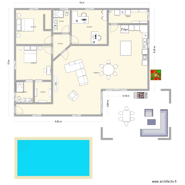 Maison perso 150 m². Plan de 9 pièces et 147 m2